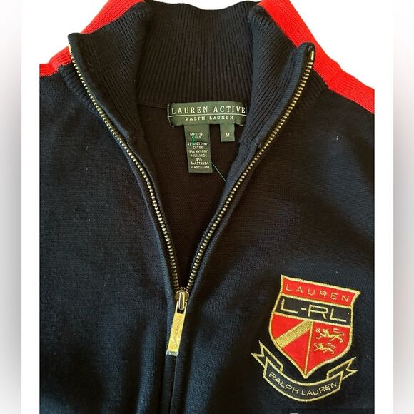 Lauren Ralph Lauren Embroidered Logo Crest NWOT Black 1/4-Zip Sweater Size Med - Picture 2 of 9